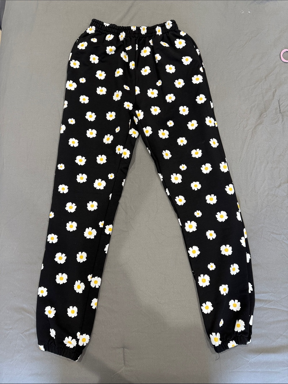 Kids Black Daisy Print Jogger Pants